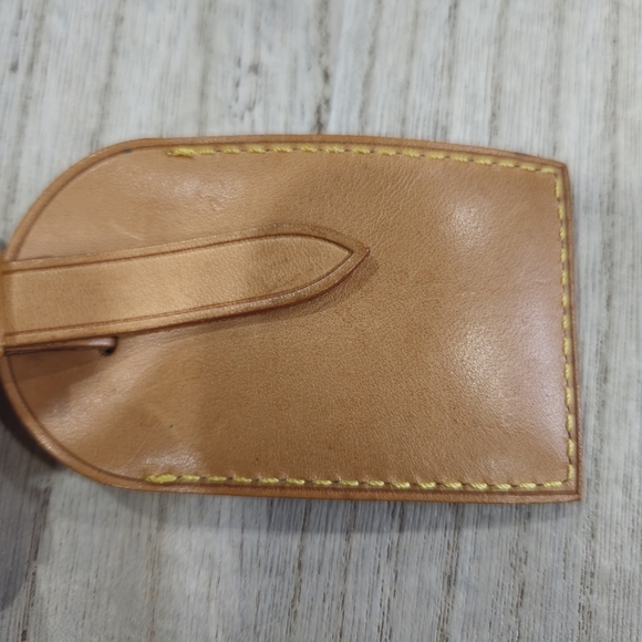 🐢 Vintage LOUIS VUITTON Vachetta Luggage Tag w/ Keepall Strap Holder - Picture 5 of 14